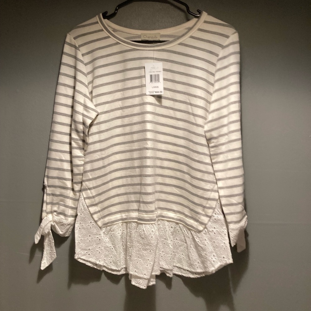 Nwt size large chenault gray and white striped shirt